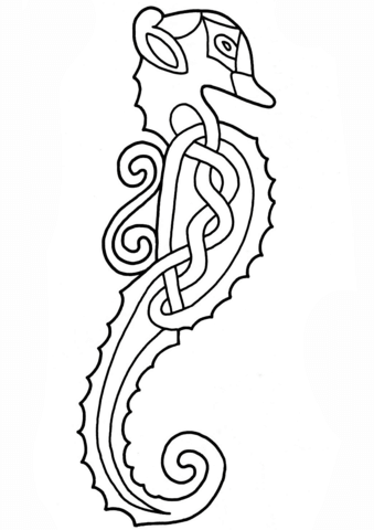 Celtic Seahorse Design Coloring Page